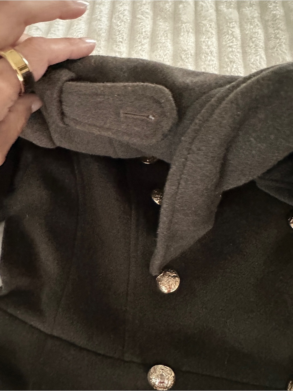 ZARA Double-Breasted Olive Wool Pea Coat - Picture 6 of 12